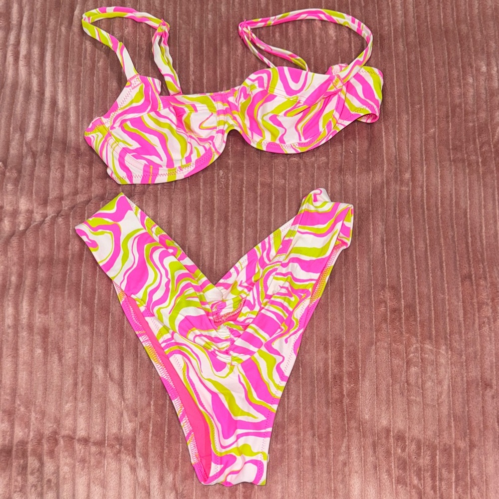 Aerie Pink and Green Swirl Bikini